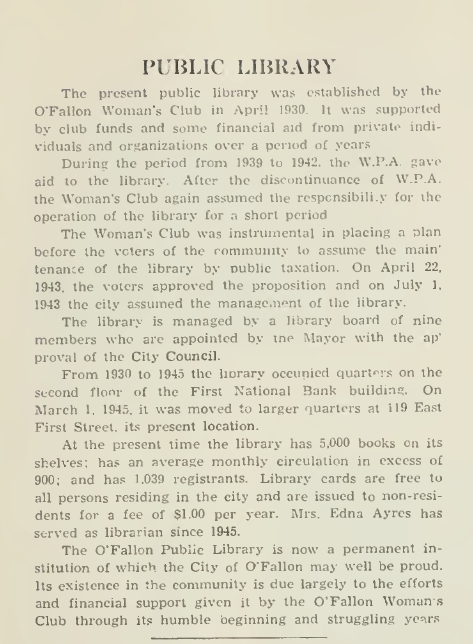 A short history (up to 1954) of the library from the O'Fallon Centennial History
